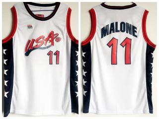 1996 Atlanta Olympic Games USA team dream three #11 Karl Malone White Authentic Stitched USA Jersey