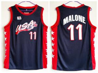 1996 Atlanta Olympic Games USA team dream three #11 Karl Malone dark blue Authentic Stitched USA Jersey