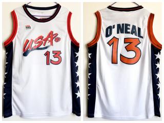 1996 Atlanta Olympic Games USA team dream three USA #13 Shaquille O'Neal White Authentic Stitched USA Jersey