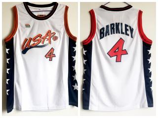 1996 Atlanta Olympic Games USA team dream three USA #4 Charles Barkley White Authentic Stitched USA Jersey