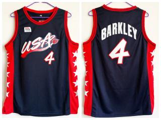 1996 Atlanta Olympic Games USA team dream three USA #4 Charles Barkley dark Blue Authentic Stitched USA Jersey