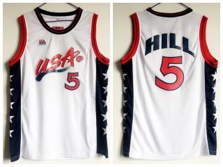 1996 Atlanta Olympic Games USA team dream three USA #5 Grant Hill White Authentic Stitched USA Jersey