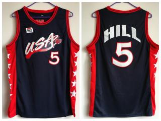 1996 Atlanta Olympic Games USA team dream three USA #5 Grant Hill dark blue Authentic Stitched USA Jersey