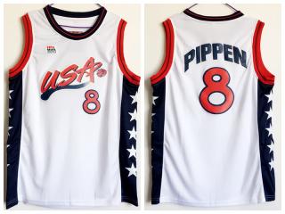 1996 Atlanta Olympic Games USA team dream three USA #8 Scottie Pippen White Authentic Stitched USA Jersey
