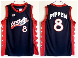 1996 Atlanta Olympic Games USA team dream three USA #8 Scottie Pippen dark blue Authentic Stitched USA Jersey