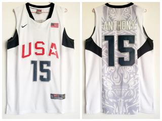 2008 Beijing Olympic Games dream eight team #15 Carmelo Anthony Blue Authentic Stitched USA Jersey