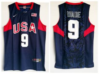 2008 Beijing Olympic Games dream eight team #9 Dwyane Wade blue Authentic Stitched USA Jersey