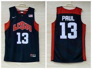 2012 American dream ten team #13 Chris Paul Blue Authentic Stitched USA Jersey