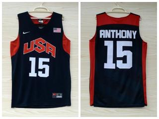 2012 American dream ten team #15 Carmelo Anthony Blue Authentic Stitched USA Jersey
