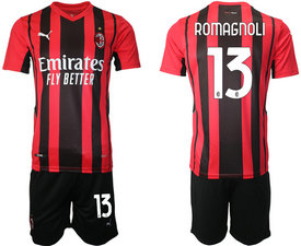 2021-22 AC milan #13 ROMAGNOLI Home Soccer Club Jersey