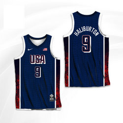 2024 Team USA #9 Tyrese Haliburton Navy Basketball Jerseys