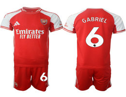 2025-26 Arsenal #6 GABRIEL With Red shorts home Soccer Club Jerseys