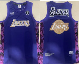 AAPE Los Angeles Lakers Purple With Advertising Authentic Stitched NBA jersey