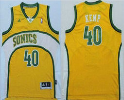 Adidas Seattle Sonics #40 Shawn Kemp Yellow Authentic Stitched NBA jersey