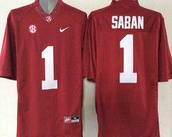 Alabama Crimson Tide #1 Nick Saban Red College Authentic Stitched NCAA Jersey