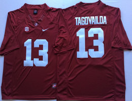 Alabama Crimson Tide #13 Tua Tagovailoa Red Authentic College Sitched Football Jersey