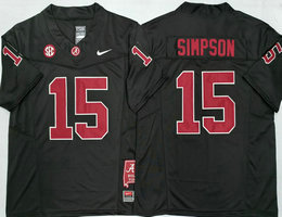 Alabama Crimson Tide #15 Ty Simpson Black Arm with number Authentic Stitched NCAA Jersey