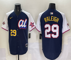 American League #29 Cal Raleigh Navy White sleeves 2025 All-Star Jersey
