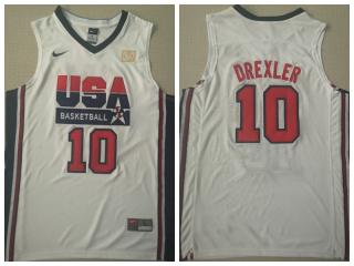 American dream ten team #10 Clyde Drexler White Authentic Stitched USA Jersey