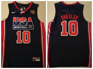 American dream ten team #10 Clyde Drexler blue Authentic Stitched USA Jersey