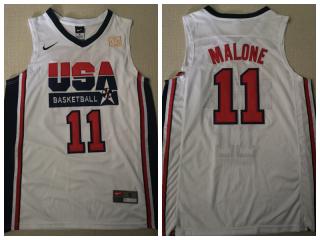 American dream ten team #11 Karl Malone white Authentic Stitched USA Jersey