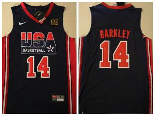 American dream ten team #14 Charles Barkley blue Authentic Stitched USA Jersey