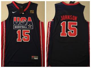 American dream ten team #15 Magic Johnson blue Authentic Stitched USA Jersey