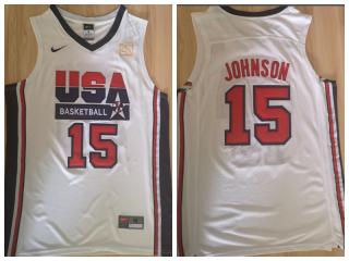 American dream ten team #15 Magic Johnson white Authentic Stitched USA Jersey