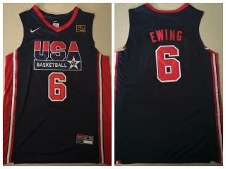 American dream ten team #6 Patrick Ewing blue Authentic Stitched USA Jersey