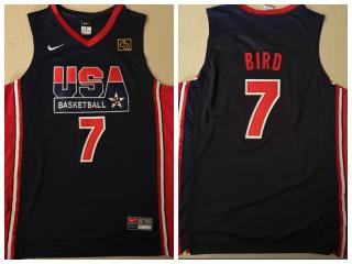 American dream ten team #7 Larry Bird blue Authentic Stitched USA Jersey