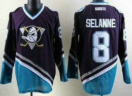 Anaheim Ducks #8 Teemu Selanne Purple Turquoise CCM Throwback Authentic Stitched NHL Jersey