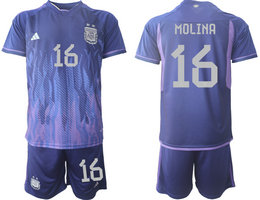 Argentina #16 MOLINA Away 2022 World Cup National Soccer Jersey
