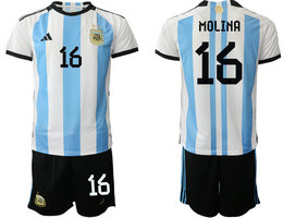 Argentina #16 MOLINA Home 2022 World Cup National Soccer Jersey
