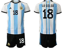Argentina #18 LO CELSO Home 2022 World Cup National Soccer Jersey