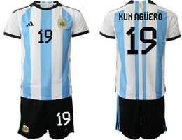 Argentina #19 KUN AGUERO Home 2022 World Cup National Soccer Jersey