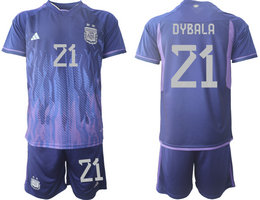 Argentina #21 DYBALA Away 2022 World Cup National Soccer Jersey