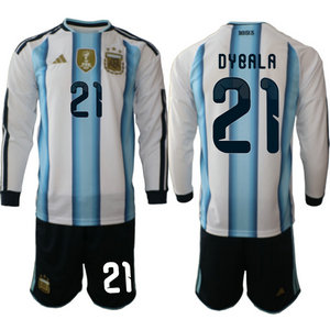 Argentina #21 Dybala Long sleeve home 2026 World Cup Soccer jersey
