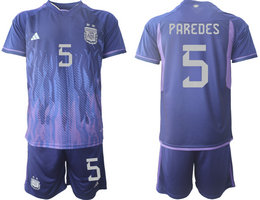 Argentina #5 PAREDES Away 2022 World Cup National Soccer Jersey