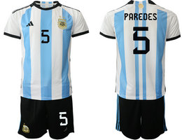 Argentina #5 PAREDES Home 2022 World Cup National Soccer Jersey