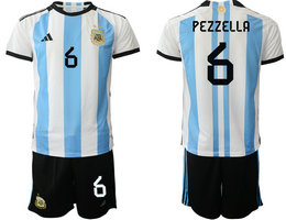 Argentina #6 PEZZELLA Home 2022 World Cup National Soccer Jersey