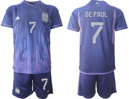 Argentina #7 DEPAUL Away 2022 World Cup National Soccer Jersey