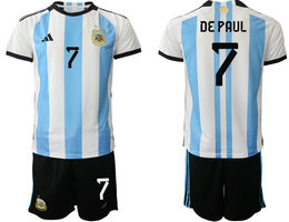 Argentina #7 DEPAUL Home 2022 World Cup National Soccer Jersey