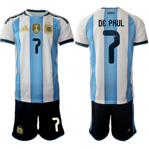 Argentina #7 De Paul Long sleeve home 2026 World Cup Soccer jersey