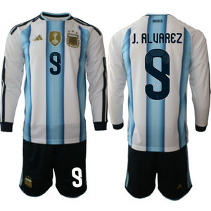 Argentina #9 J.Aluarez Long sleeve home 2026 World Cup Soccer jersey