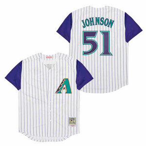 Arizona Diamondbacks #51 Randy Johnson White Purple sleeve Throwback Authentic Stitched MLB jersey