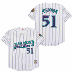 Arizona Diamondbacks #51 Randy Johnson White Purple stripe Throwback Authentic Stitched MLB jersey