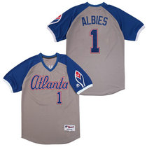 Atlanta Braves #1 Ozzie Albies Gray Pullover Throwback Authentic Stitched MLB Jersey