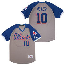 Atlanta Braves #10 Chipper Jones Gray Pullover Throwback Authentic Stitched MLB Jersey