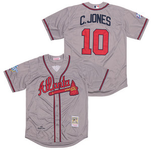 Atlanta Braves #10 Chipper Jones Gray Throwback Authentic Stitched MLB Jersey