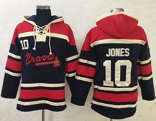Atlanta Braves #10 Chipper Jones Navy Blue Sawyer Hooded Sweatshirt MLB Hoodie